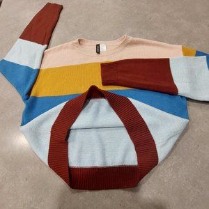 DIVIDED Women's Color Block Cropped L/S Sweater - Multi-Colors -Size Small